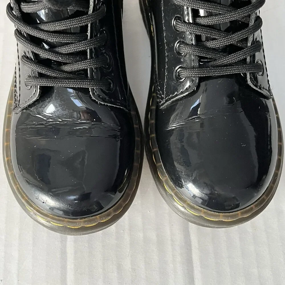 Dr. Martens Zavala J Combat Boots Patent Leather Zip Closure Unisex Kids Size 11